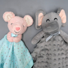 Pro Goleem Gray Elephant  Pink Mouse Carters Lot Lovey Security Blanket Silky