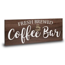Rustic Coffee Bar Sign Wall Decor - Vintage 13.77 inches x 5.9 inches, brown