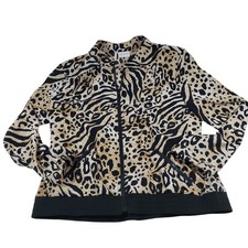 Zenergy by Chico's Women Animal Print Zip Up Jacket Size 1 Tan Black Leopard