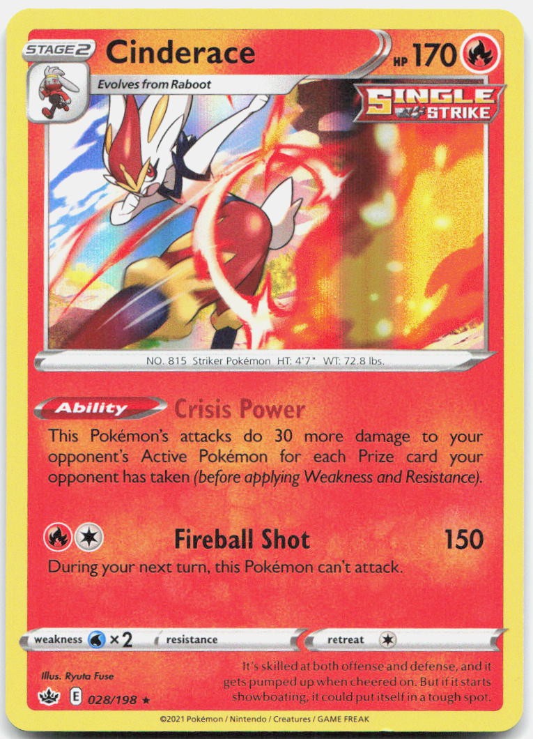 Cinderace 028/198 Holo Rare Chilling Reign Pokemon Holo Lightly Played