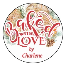 Baked with Love by Stickers Favors Labels Tags 2.5" Christmas Personalized (12)
