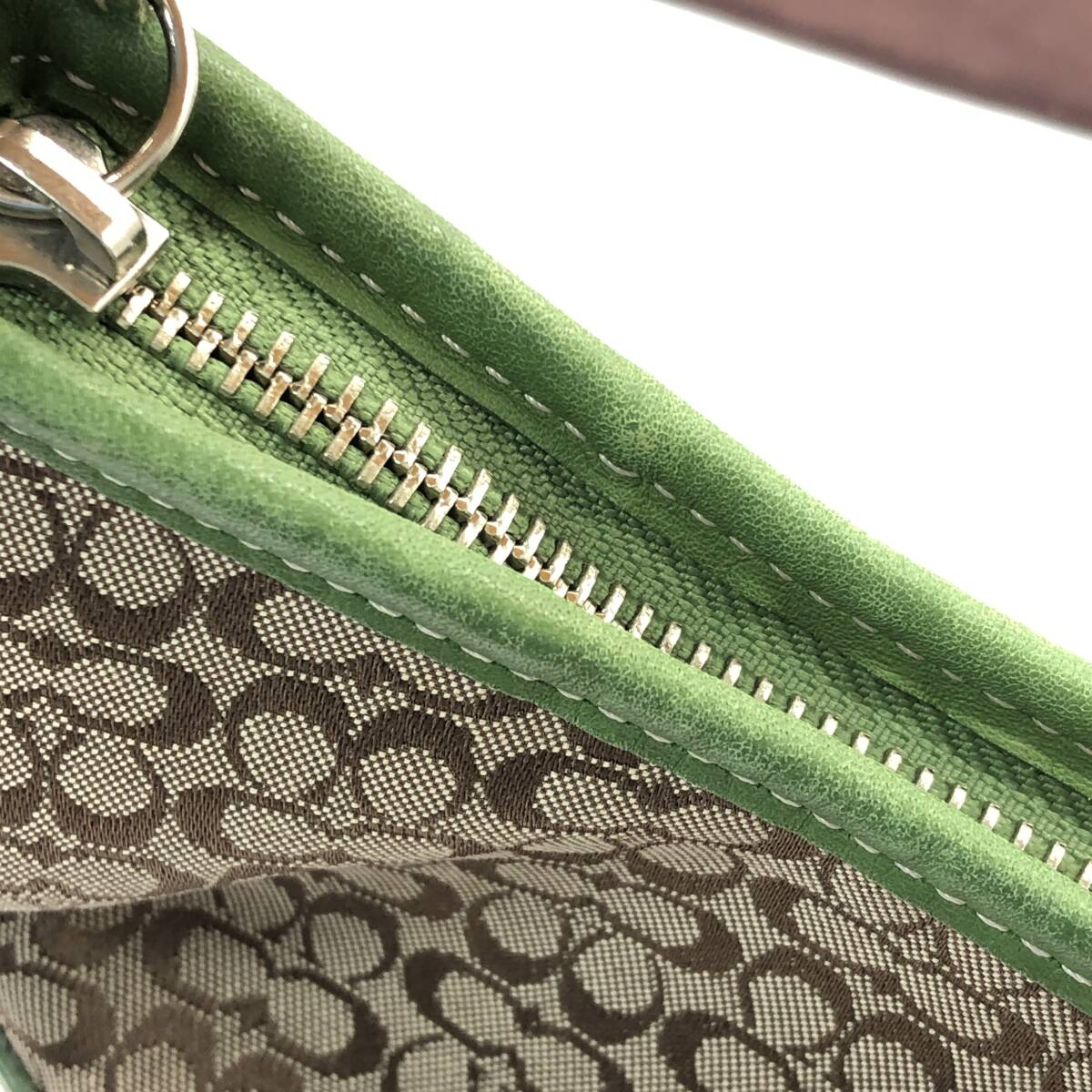 Coach 6351 Green Signature Canvas Leather Mini Shoulder Hobo Bag