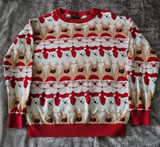 F F Jumper Womens Size 12 Red / White Crew Neck Xmas Reindeer Pullover Knit C2 