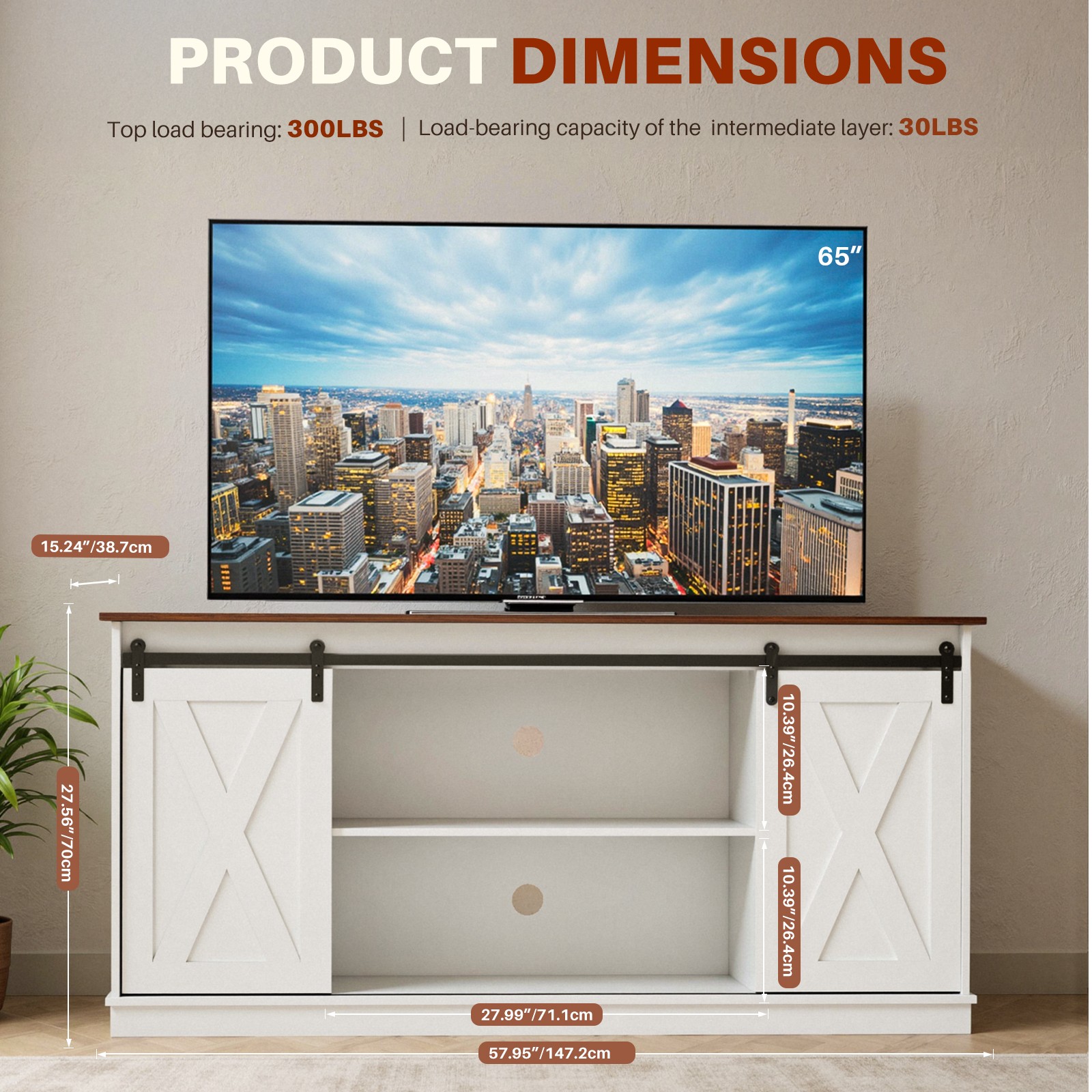 For 65 Inch Tv,brown Storage Cabinet Livingroom,with Sliding
