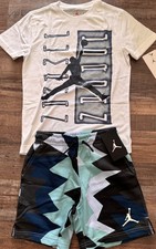 NWT Nike Jordan Boys YMD Navy/White/Aqua Geometric Fleece Shorts Set Medium