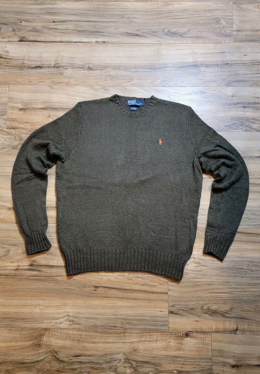 Vintage Polo Ralph Lauren Sweater Mens L Green Cotton Knit Crewneck 90s