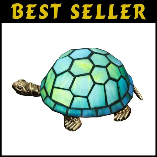 Tiffany Turtle Desk Lamp Blue Stained Glass 8"