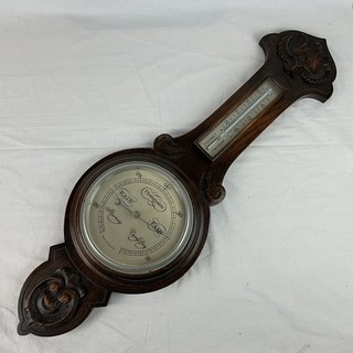 Vintage Carved Wood Aneroid Barometer Made In England Victorian CP#8706