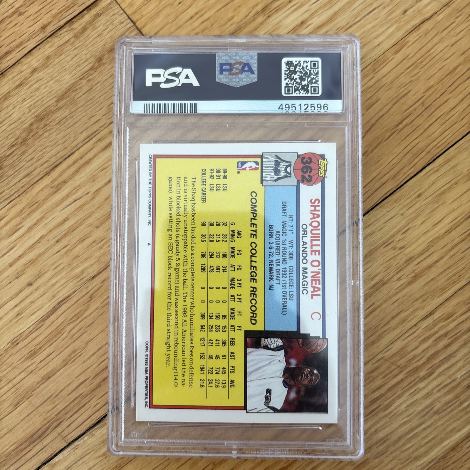 1992-93 Topps Shaquille O'Neal #362 (RC) Psa 9