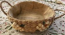 Vintage Wicker Raffia 8 Basket Cottage Core Farmhouse Retro Missing 2 Sm Parts