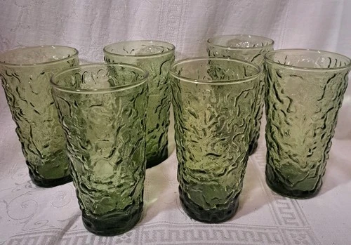 VTG Set of 6/5.5" Anchor Hocking Lido Milano Avocado Green  Tumblers Glasses