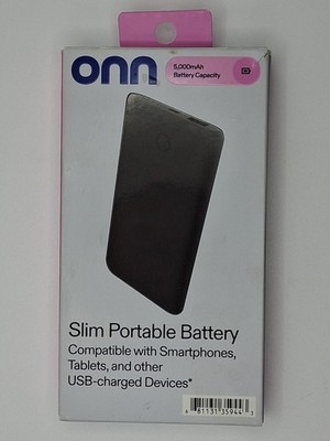 Onn Slim Portable Battery 5000mAh For  Smartphones, Tablets, USB-Charged Devices