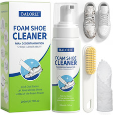 White Sneaker Cleaner with Brush and Towel, No-Rinse Foam Shoe Cleaning Kit
