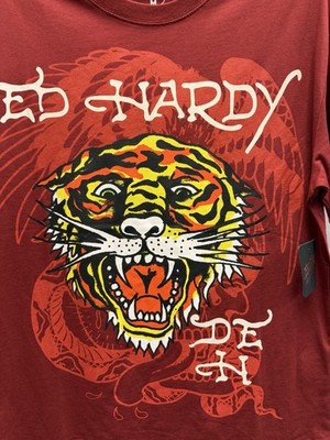 Ed By Ed Hardy Men s T Shirt Tiger Print Red Color Size M NWT