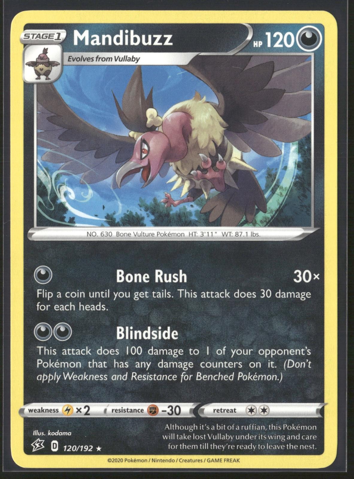 Mandibuzz 120/192 Rare Rebel Clash Pokemon Near Mint