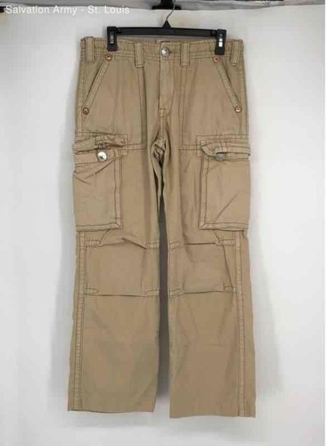 True Religion Mens Khaki Flat Front Straight Leg Cargo Pants Size 30