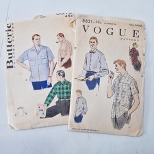 1950's Mens Sewing Patterns Collared Shirts Size 15 1/2 / Medium