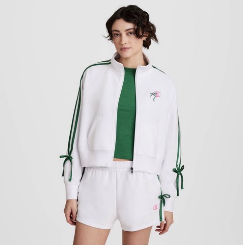 Champion Life Women's Full Zip Mock Neck Hoodie White/Green L LPHR123690