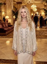 NEW Johnny Was L Large Silk Sequins Ivory KIMONO Jacket Wrap Pearl Accents WOW