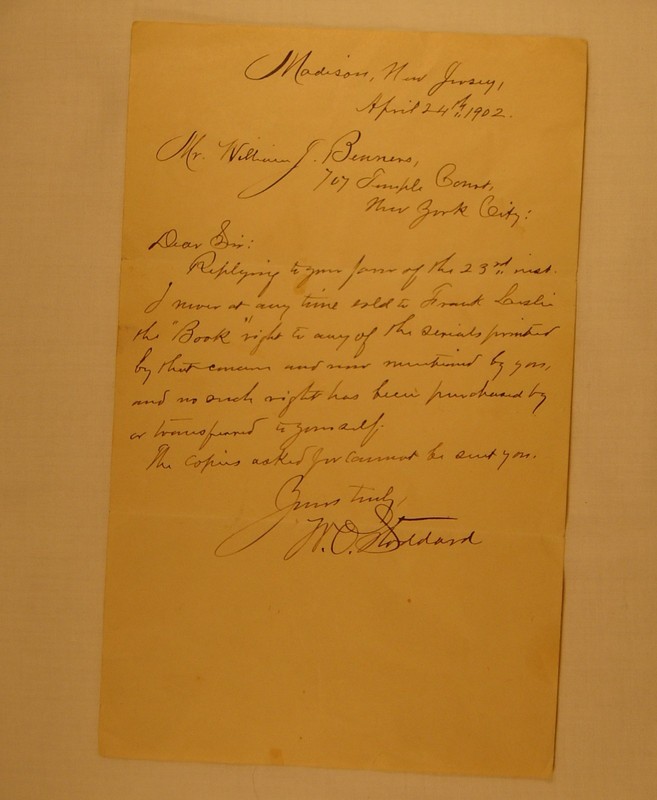 Author William O. Stoddard professional reply letter-1902 hand-written & signed