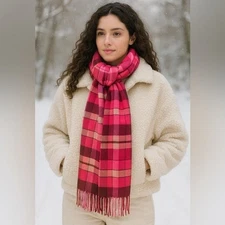 Gap Women's Pink Plaid Tassel Scarf Wrap Cabincore Girlcore Fringe Preppy