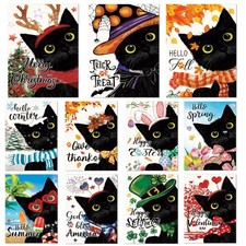 Seasonal Garden Flags Set of 11 Double Sided 12 x 18 Inch Cute Black Cat Yard...