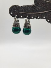 Emerald Green 925 Sterling Silver Pearl Marcasite Stud Dangles Earrings NWOT