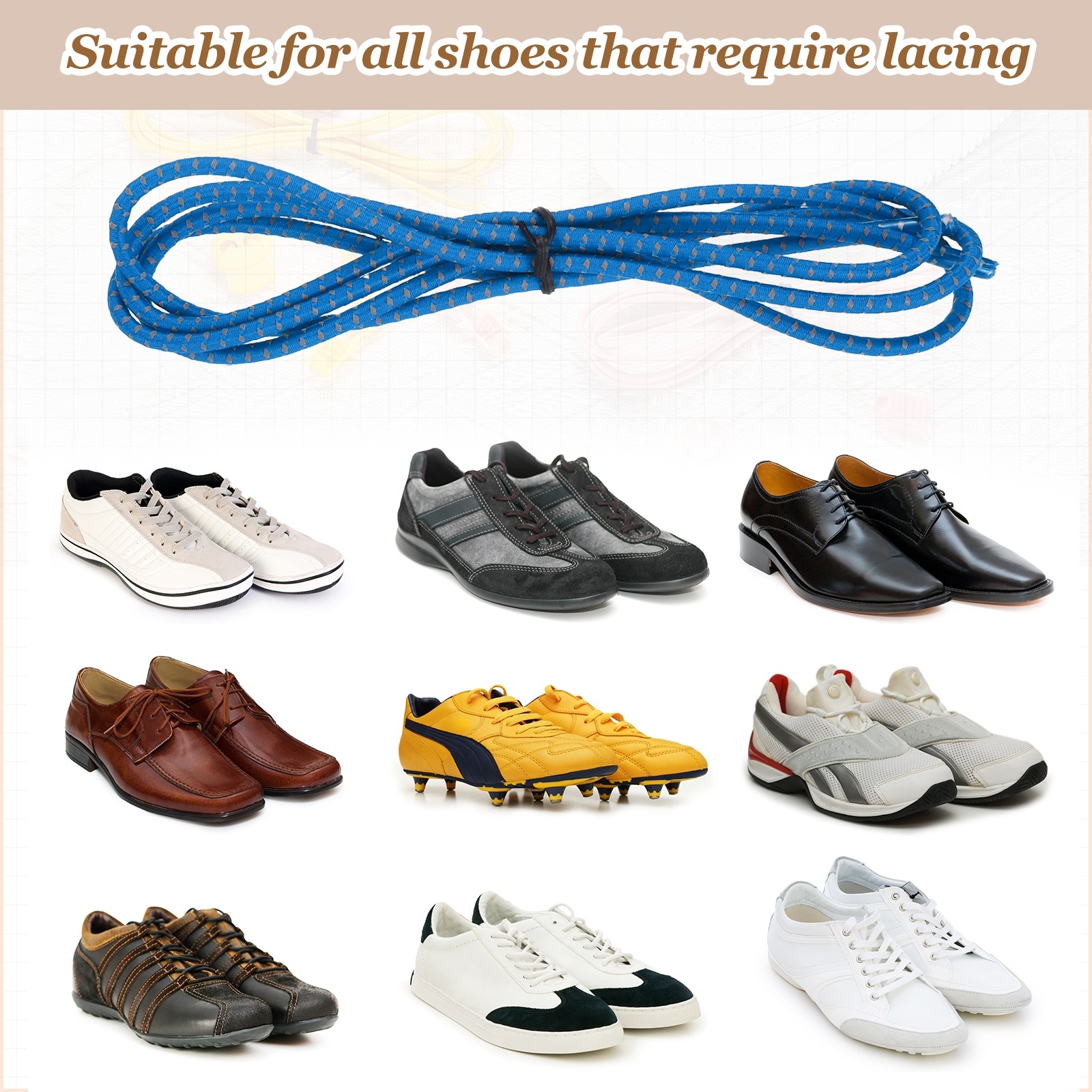 APL 2 Pezzi Lacci Elastici per Scarpe Senza Lacci per Scarpe per Adulti Punto Riflettente Blu Lago