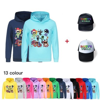2025 Dandy's World Cartoon Print Bequeme Kinder Pullover mit Kapuze Sonnenhut