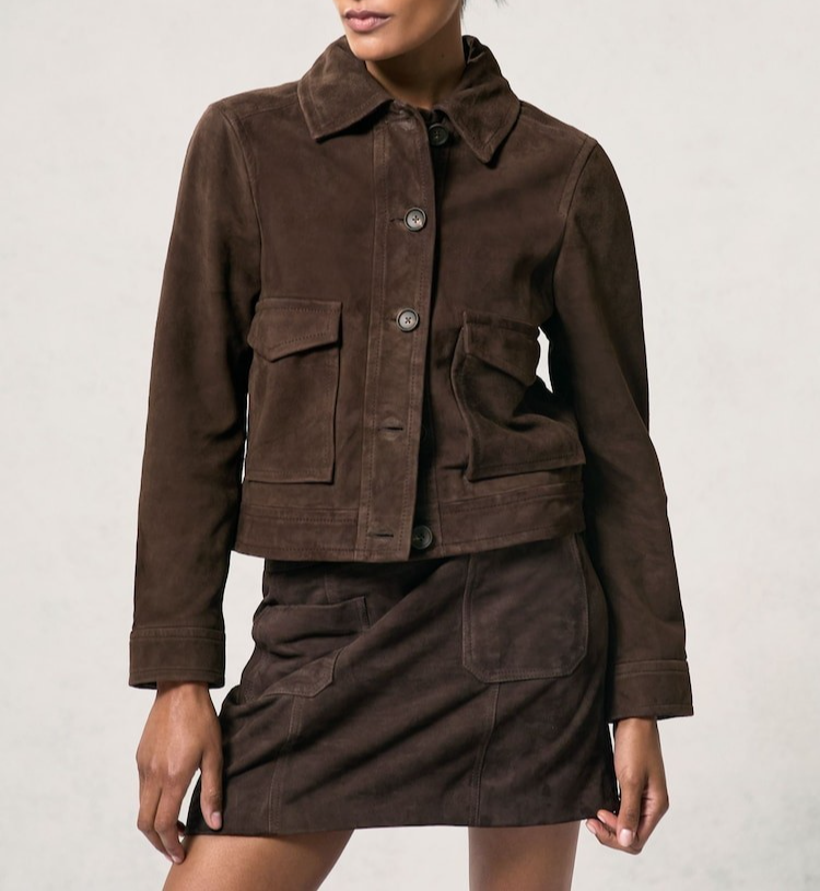 Womens Chocolate Brown Suede Leather Trucker Jacket Size XS S M L XL XXL 3XL CM