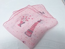 Vintage Artist Jeanne Miller Pink Stylized Vases Hand Rolled Hankie FREE SHIP