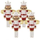 Set of 6 Nutcracker Napkin Rings White & Red Glitter Gold Trim Christmas