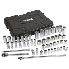 Ironton 1/2in.-Drive, 6-Pt. Ratchet Socket Set, Metric, 51-Pc.