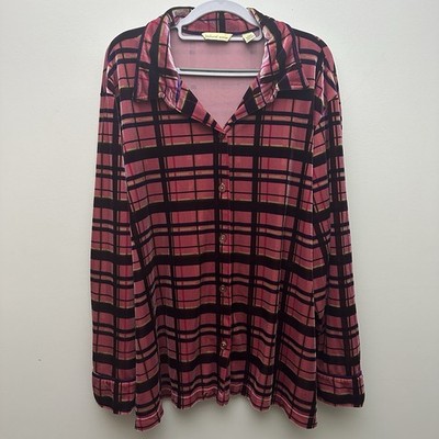 Vintage Bechamel Womens Velvet Button Up Top Size 3X Pink Purple Plaid