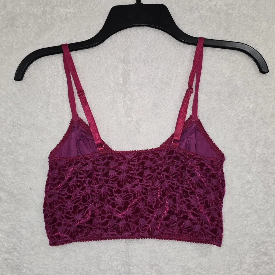 Free People Intimately Bralette Magenta Floral Velvet Size S Adjustable Straps - Image 2 of 4
