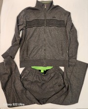 Hugo Boss Men L Gray 2 Pc Tracksuit Pant Zip Jacket Jogger Sweat Suit Hoodie