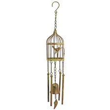 Metal Bird Cage Bell Wind Chime Garden Porch Tree Decor Rustic Verdigris 24 inch