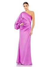 Mac Duggal Women’s Satin One Shoulder Puff Sleeve Gown Dress Size 14