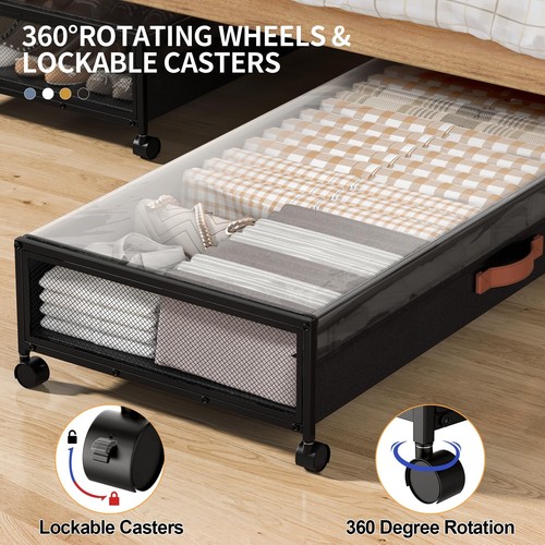 Under Bed Storage Containers with Wheels 54L Large Underbed Shoes Blankets Cl... - Picture 3 of 6