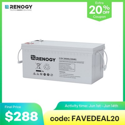 Renogy 12 Volt 200Ah Deep Cycle AGM Battery Rechargable for RV Marine Off-Grid