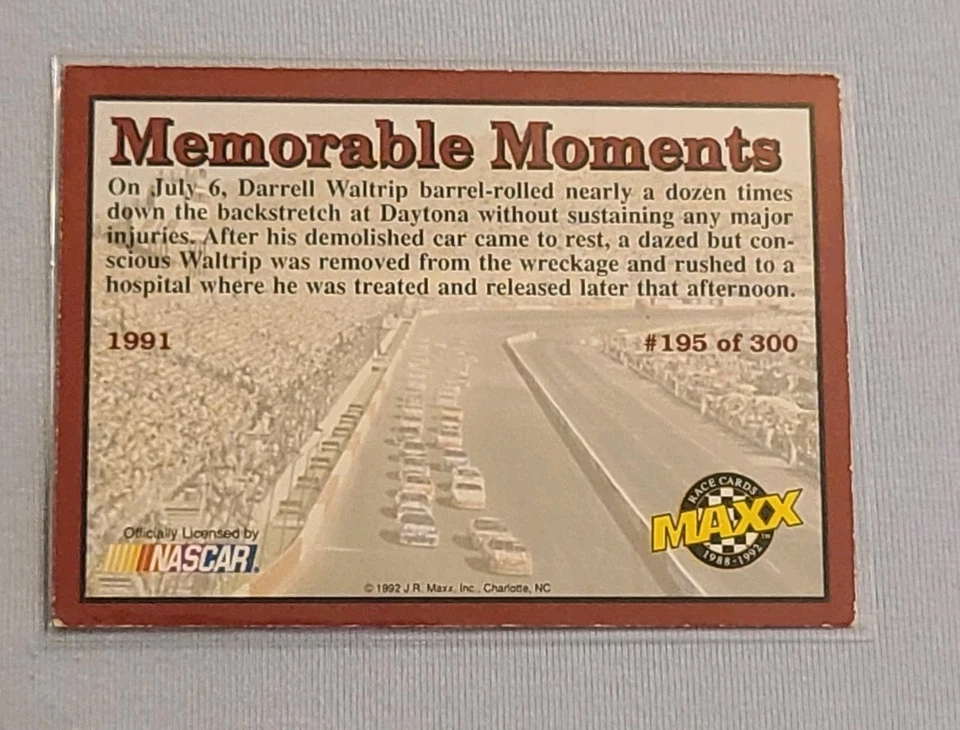 1992 Maxx Memorable Moments Darrell Waltrip #195 HOF/  NASCAR  - Image 2 of 2