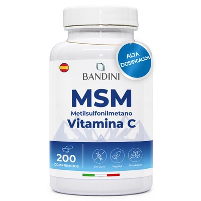Bandini® MSM 200 comprimidos - vegano 2000 mg en polvo + Vitamina C natural