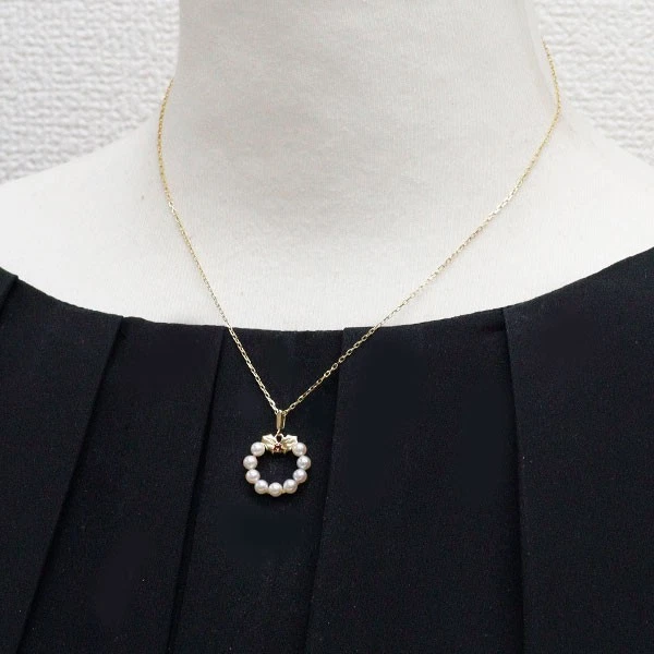 Mikimoto K18YG Akoya Pearl Ruby Pendant Necklace, Diameter Approx. 3.4 mm, Wreat - Image 3 of 3