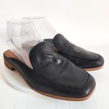Lucky Brand Mules Flats Size 7 Black Leather Square Toe Loafers Slip On Preppy