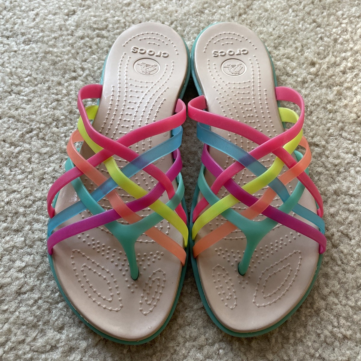 Crocs Huarache Rainbow Strappy Sandals Women 10 Comfortable Lightweight  Slip-On