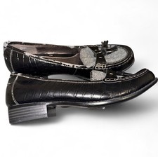 Women's Black Gray Loafer Flats Women s 10 Crocodile Herringbone Tassel Accent