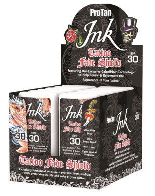12 x Pro Tan Ink Tattoo Fade Shield für Sonnenbank oder Outdoor Bräunung LSF30 UVA-UVB