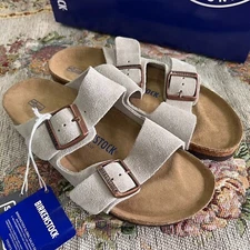 Birkenstock Arizona Sandals Taupe Suede Leather Soft Footbed Select Size