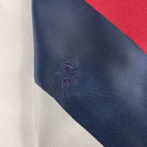 Bronzini W/ Unicorn Logo Mens Tie, Short, Red White Blue Broad Striped Pattern - Picture 4 of 8
