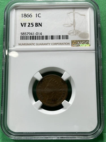 1866 Indian Head Cent 1C NGC VF25 BN